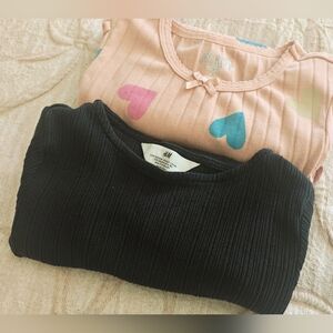 H&M Black Ribbed Top and Heart Print Shirt